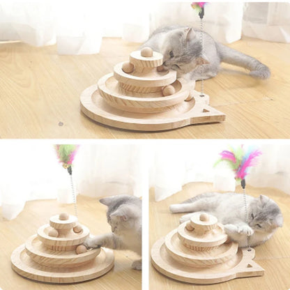 Wooden Multi-Level Cat Toy Tower