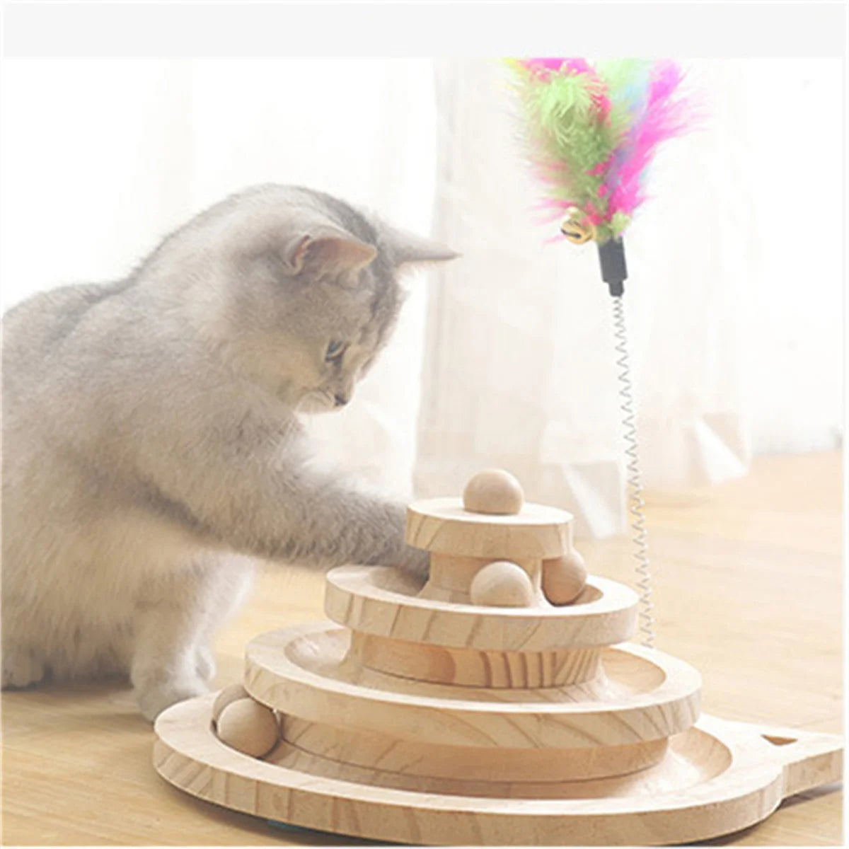 Wooden Multi-Level Cat Toy Tower