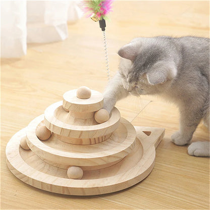 Wooden Multi-Level Cat Toy Tower