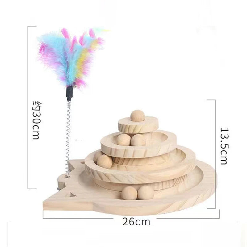 Wooden Multi-Level Cat Toy Tower