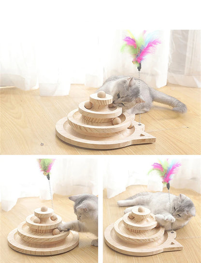 Wooden Multi-Level Cat Toy Tower