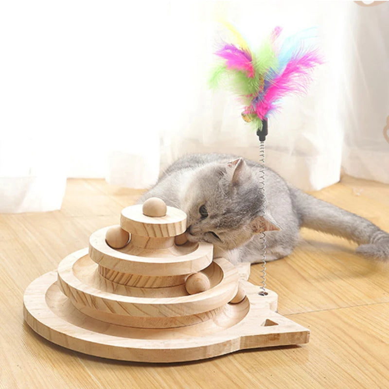 Wooden Multi-Level Cat Toy Tower